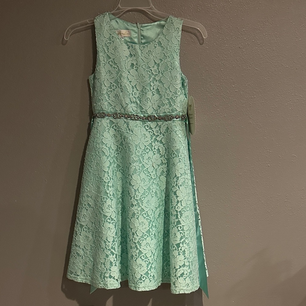 American Princess Mint Lace Dress with Chain Belt